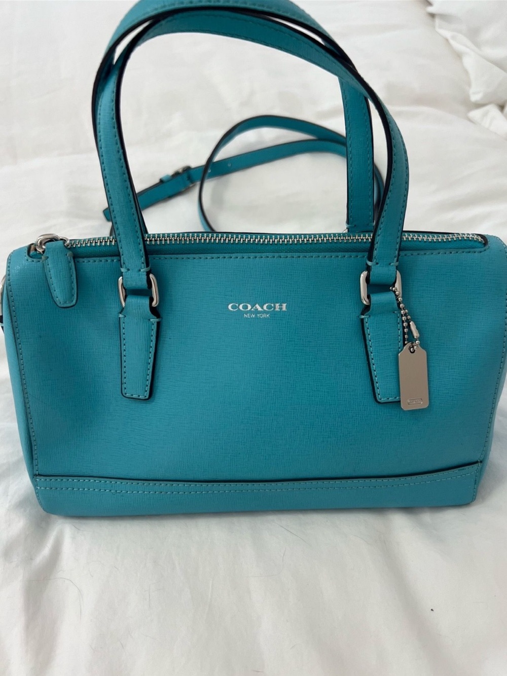 Coach Turquoise Leather Satchel with Silver Hardware - Picture 1 of 7